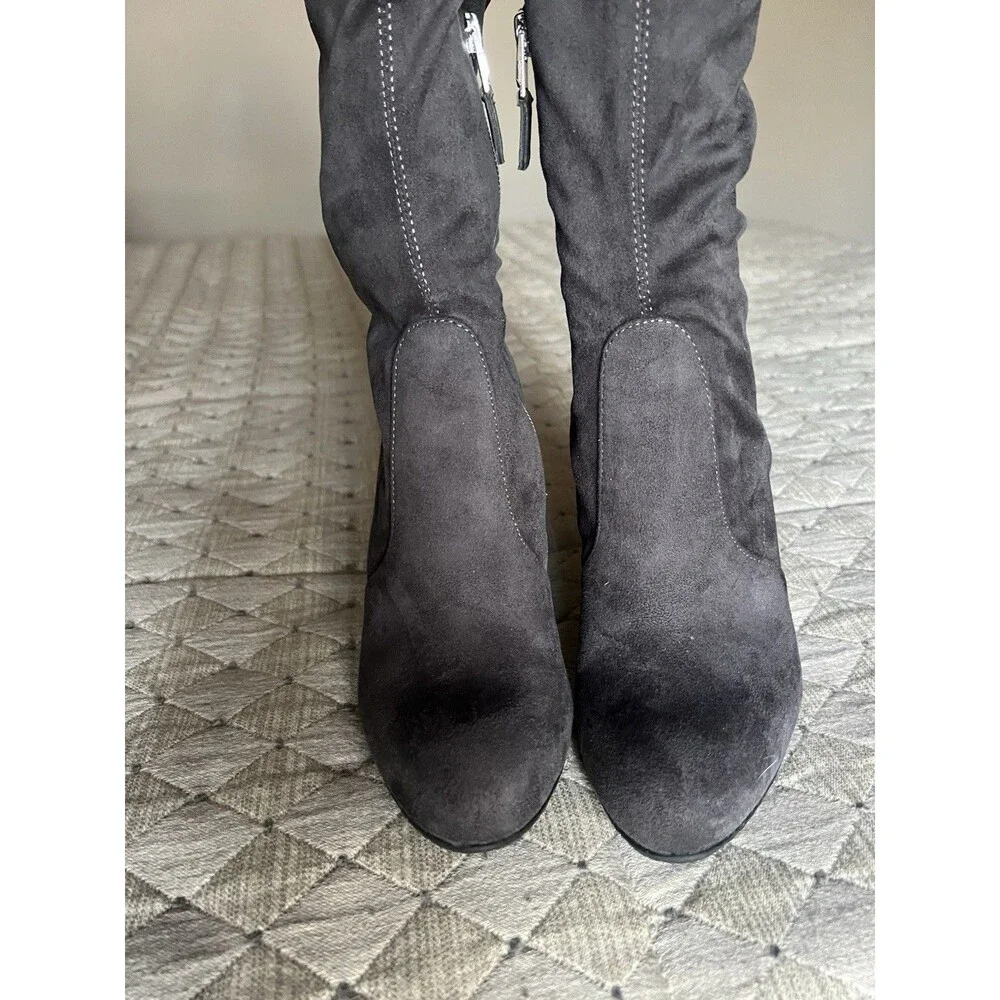 Sam Edelman Kent Microsuede Dark Gray Over the Knee Heeled Boots Women 6 Minimal